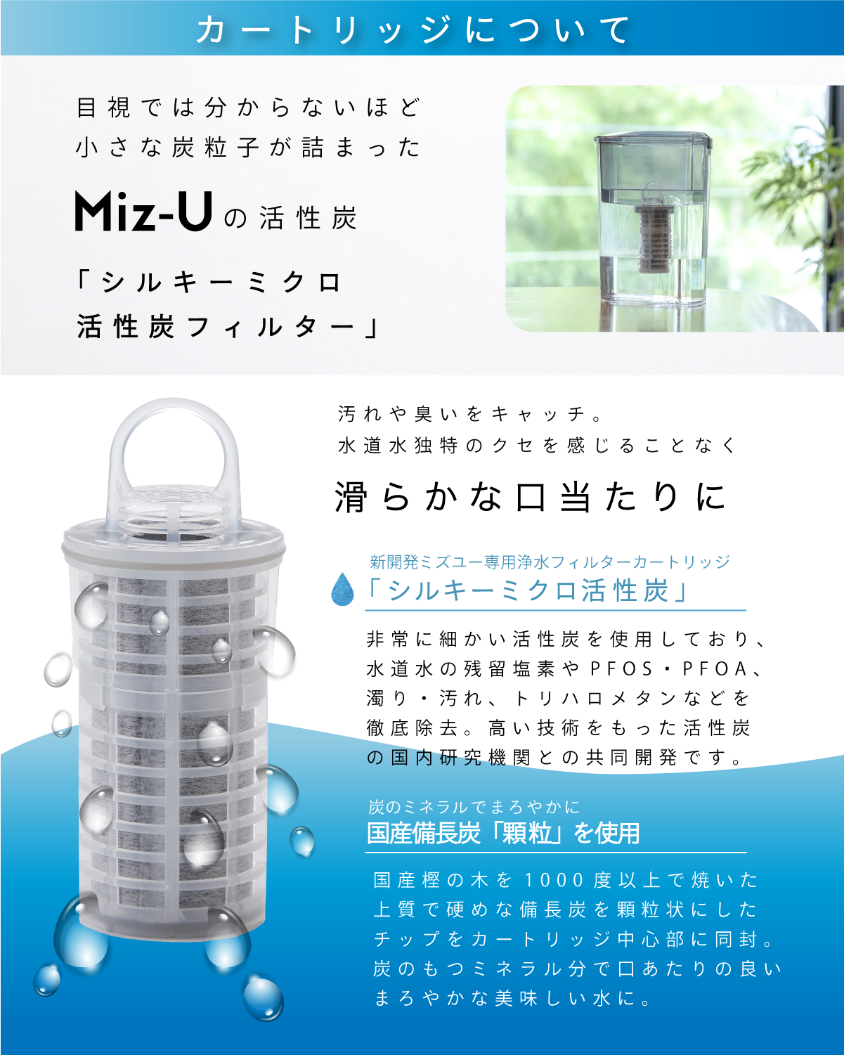 ポット型浄水器 ミズユー本体 フィルターカートリッジ1本付き Miz-U