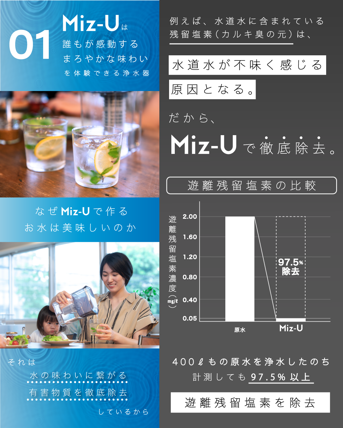 ポット型浄水器 ミズユー本体 フィルターカートリッジ1本付き Miz-U